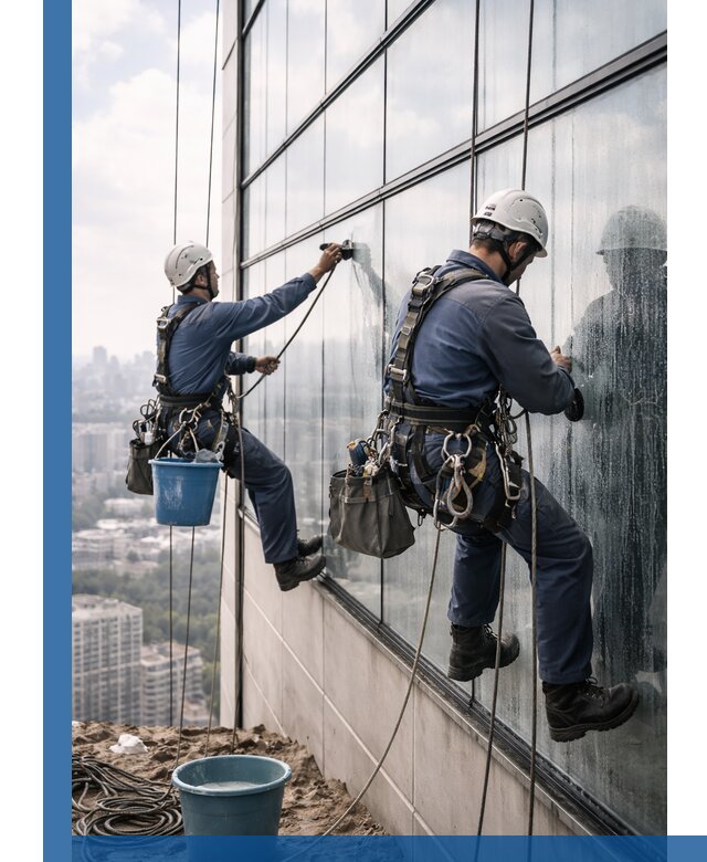 Профессиональная мойка фасадных окон альпинистами в Сургуте