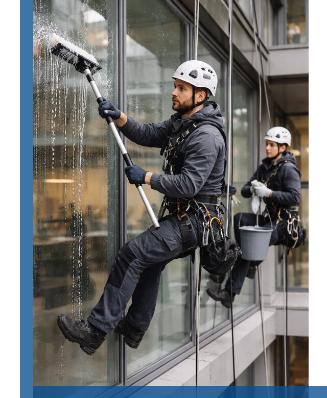 Профессиональная мойка витражей промышленными альпинистами в Сургуте