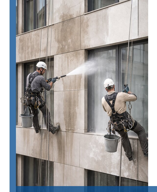 Послестроительная мойка фасада промышленным альпинизмом в Сургуте