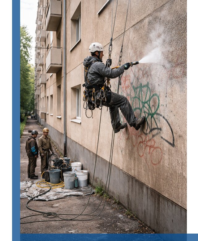 Удаление граффити с фасада в Сургуте без следов и повреждений