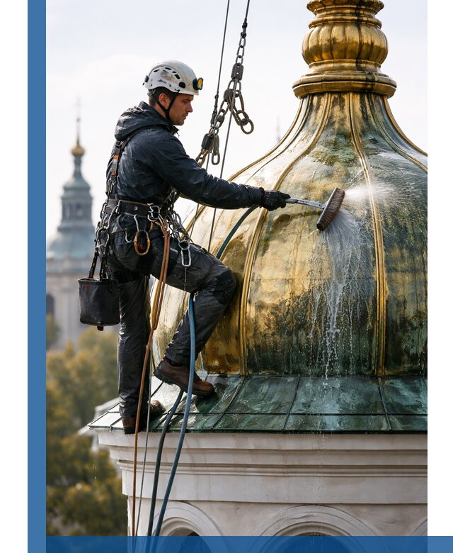 Профессиональная мойка куполов и шпилей высотными альпинистами в Сургуте