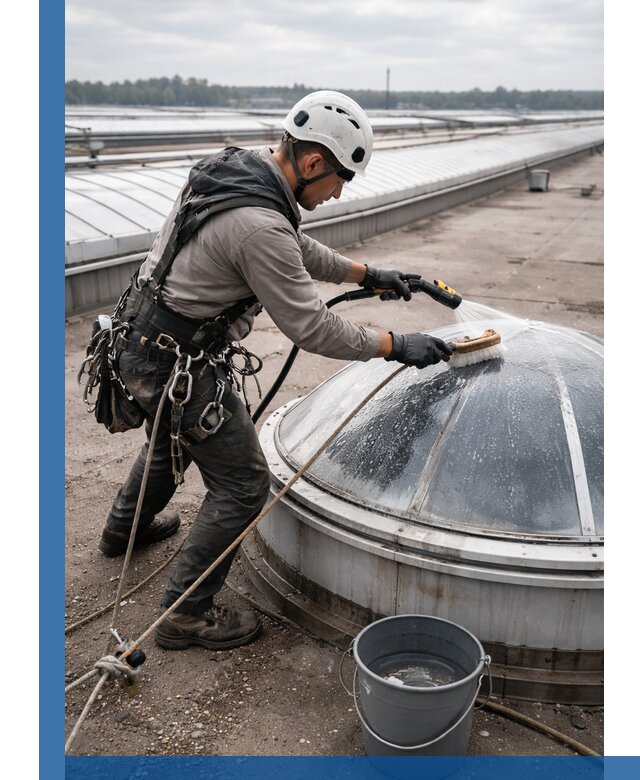 Мойка зенитных фонарей на кровле для промышленных объектов в Сургуте