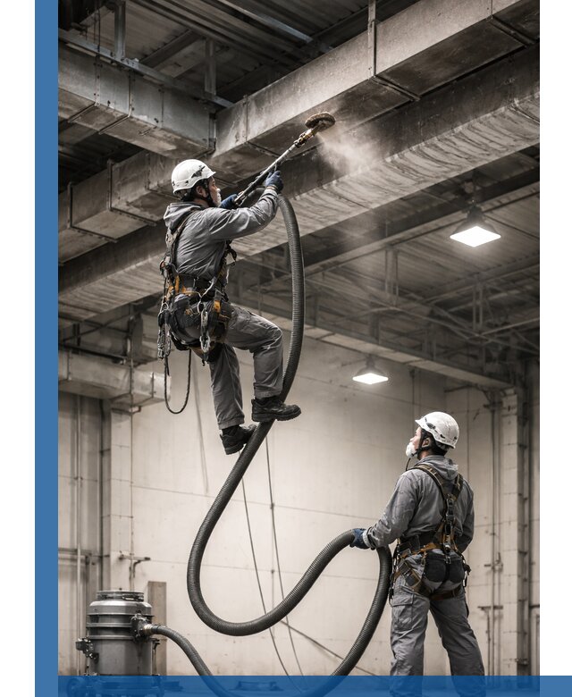 Обеспыливание потолочных конструкций в Сургуте промышленным альпинизмом