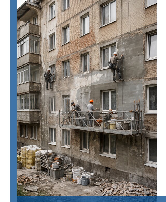 Капитальный ремонт фасада в Сургуте с восстановлением и гидроизоляцией