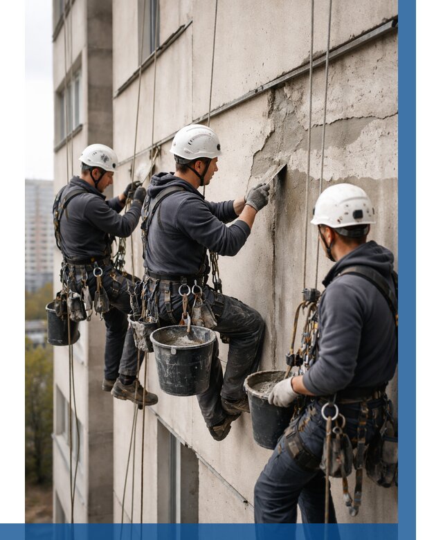 Ремонт бетонных элементов фасада в Сургуте от 2556 р. | ВЫСОТНИК-Срг