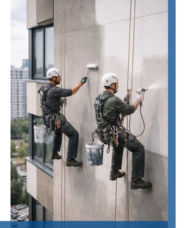 Покраска фасада альпинистами в Сургуте от 307 р. | ВЫСОТНИК-Срг