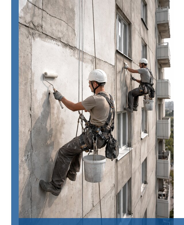 Покраска бетонного фасада в Сургуте для жилых и промышленных объектов