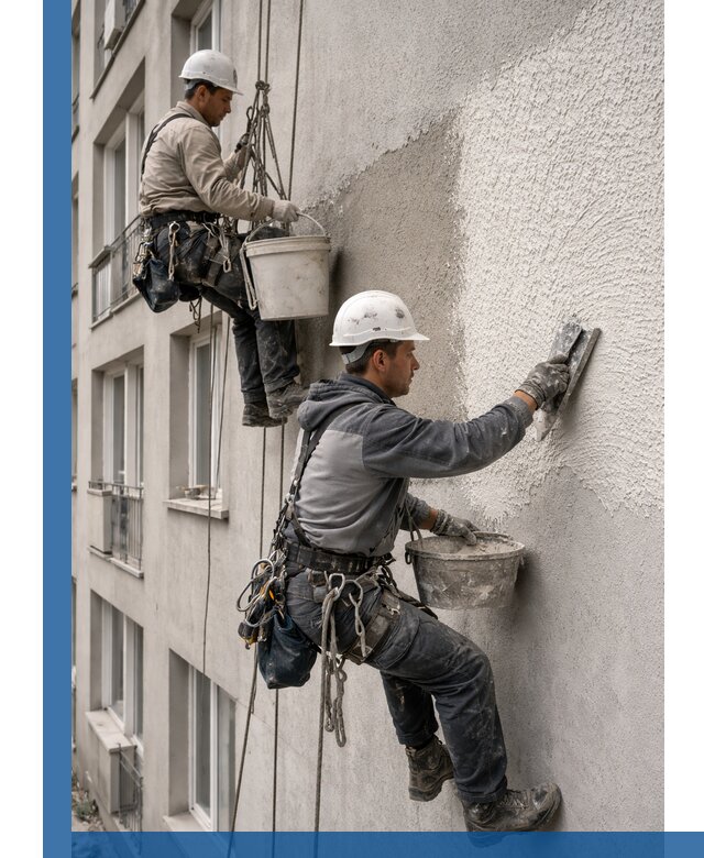 Нанесение декоративной штукатурки короед на фасад в Сургуте