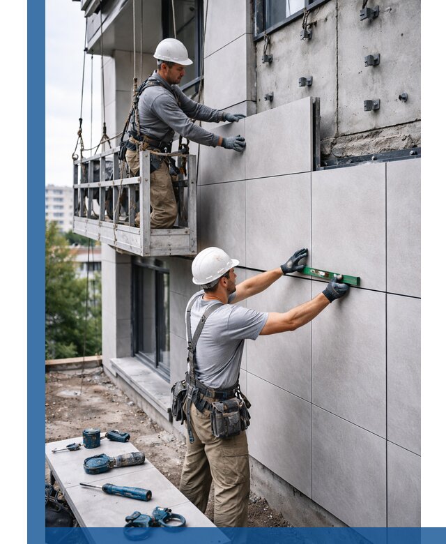 Монтаж керамогранита на фасад в Сургуте под ключ с гарантией качества