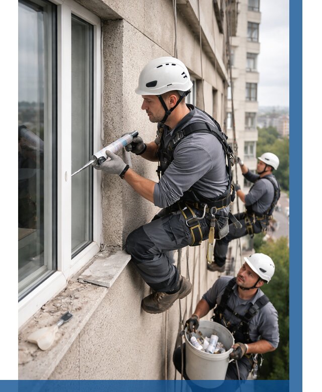 Герметизация оконных швов снаружи в Сургуте от 1533 р. | ВЫСОТНИК-Срг