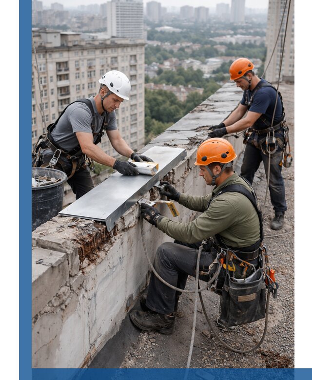 Ремонт парапета на кровле в Сургуте, высотные работы с гарантией