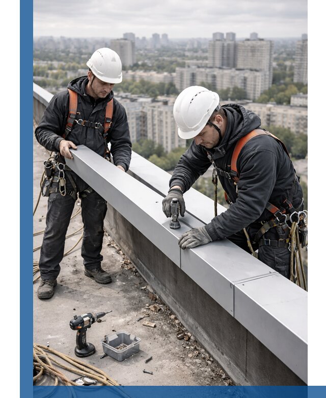 Монтаж парапетных крышек и ограждений кровли в Сургуте