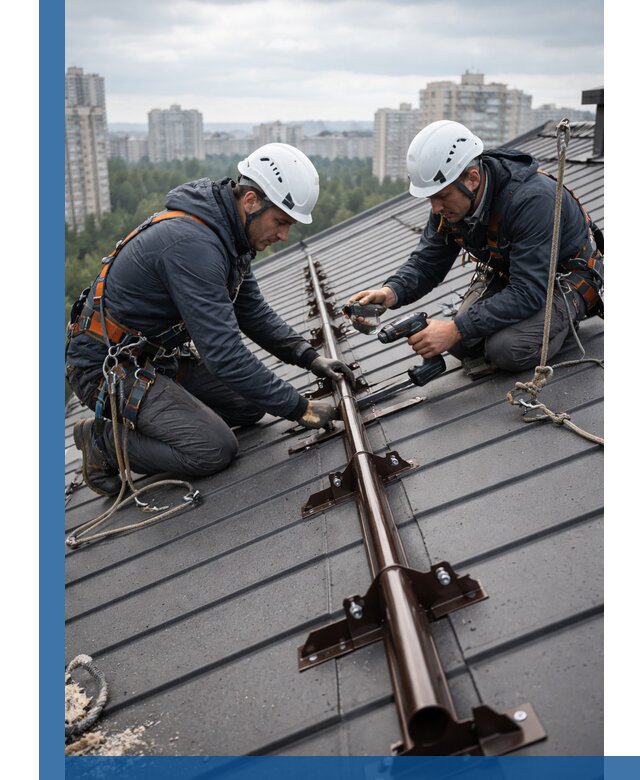 Монтаж снегозадержателей на кровле зданий в Сургуте под ключ