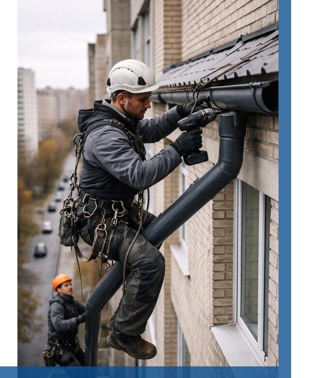 Монтаж водосточной системы на здании в Сургуте от 5111 р. | ВЫСОТНИК-Срг