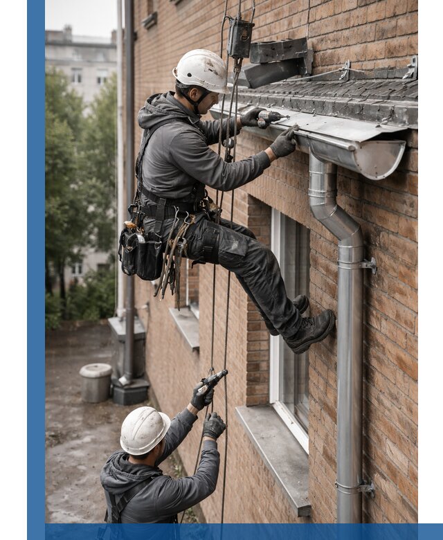 Монтаж водосточной системы на здании в Сургуте под ключ