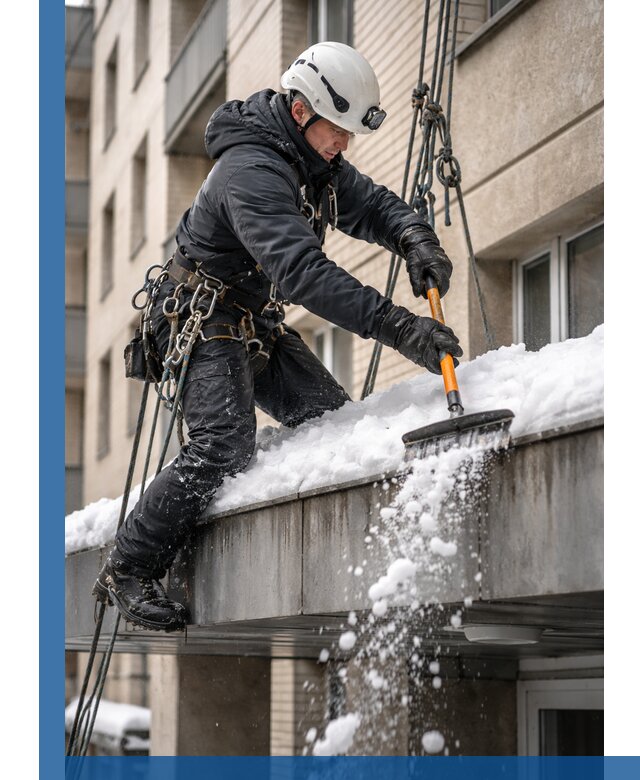 Очистка козырьков от снега в Сургуте круглогодично безопасно