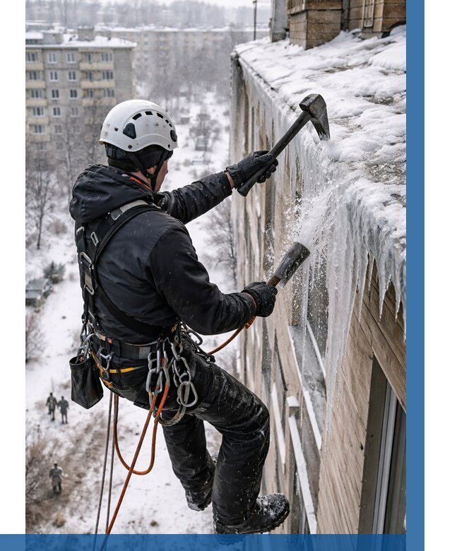 Сбивание сосулек с крыши в Сургуте по цене от 4600 р. | ВЫСОТНИК-Срг