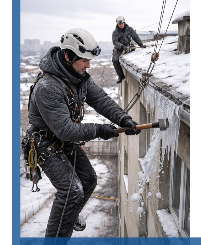 Сбивание и удаление сосулек с крыши в Сургуте безопасно
