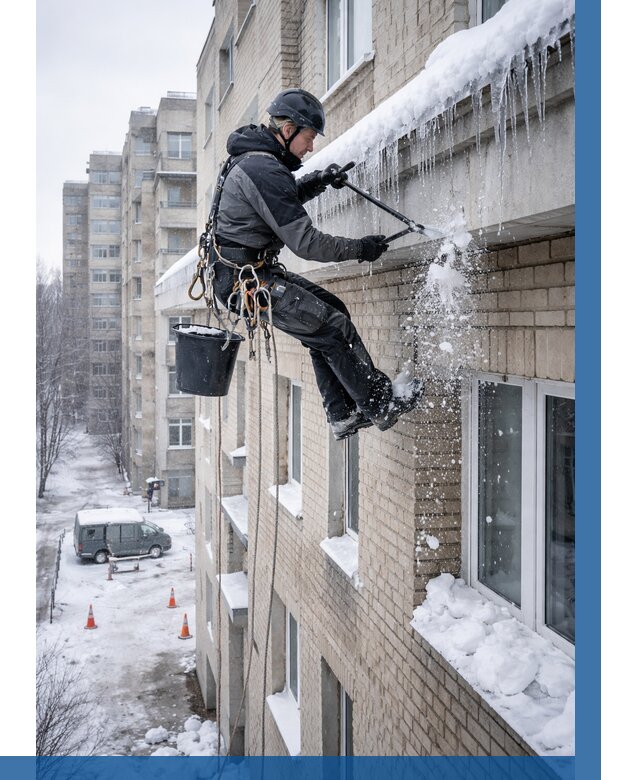 Удаление наледи с карнизов в Сургуте от 358 р. | ВЫСОТНИК-Срг