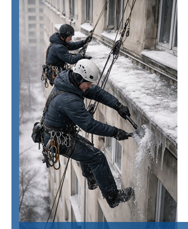 Удаление наледи и сосулек с карнизов в Сургуте профессионально