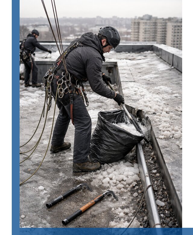 Аварийная очистка кровли в Сургуте от промальпинистов