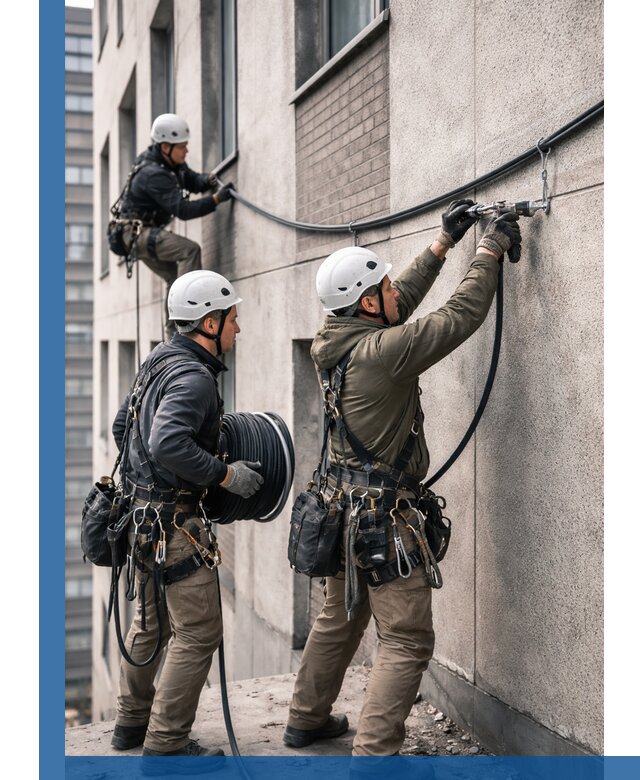 Прокладка кабеля по фасаду в Сургуте, профессиональный монтаж