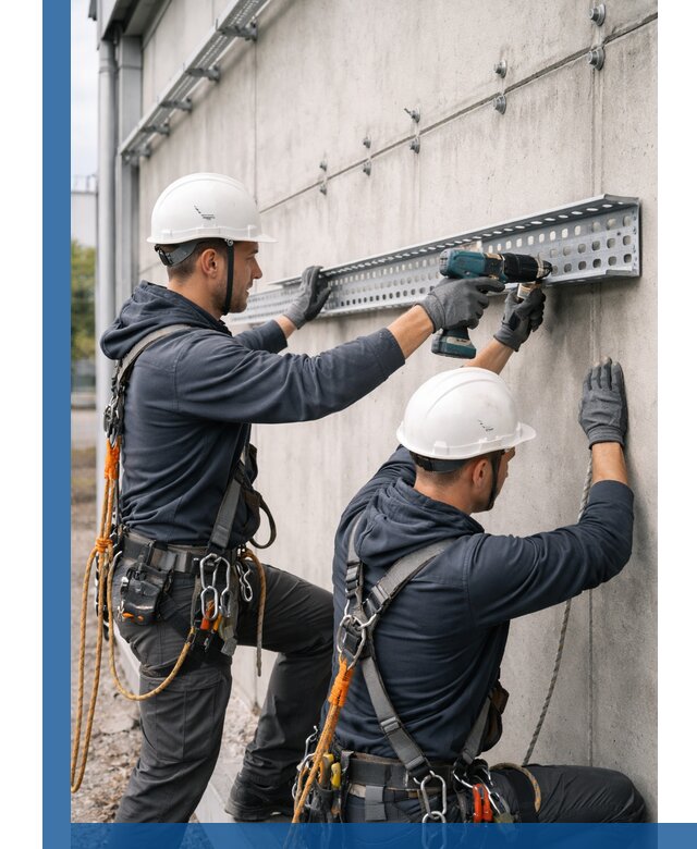 Монтаж кабельных лотков на фасаде зданий в Сургуте с гарантией