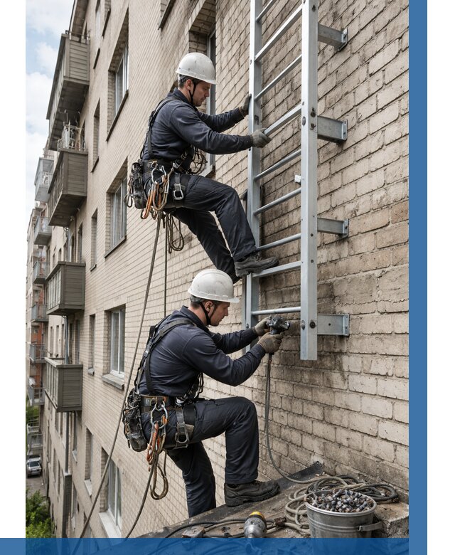 Монтаж пожарной лестницы в Сургуте от 25555 р заказать у ВЫСОТНИК-Срг