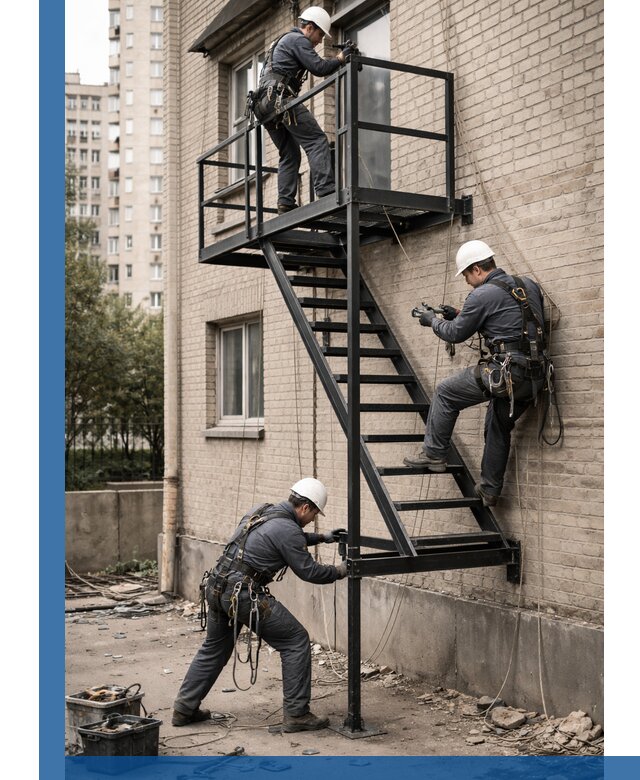 Монтаж пожарной лестницы в Сургуте, установка и крепление