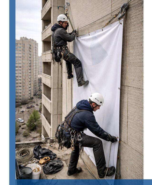 Профессиональный монтаж баннеров на фасаде в Сургуте