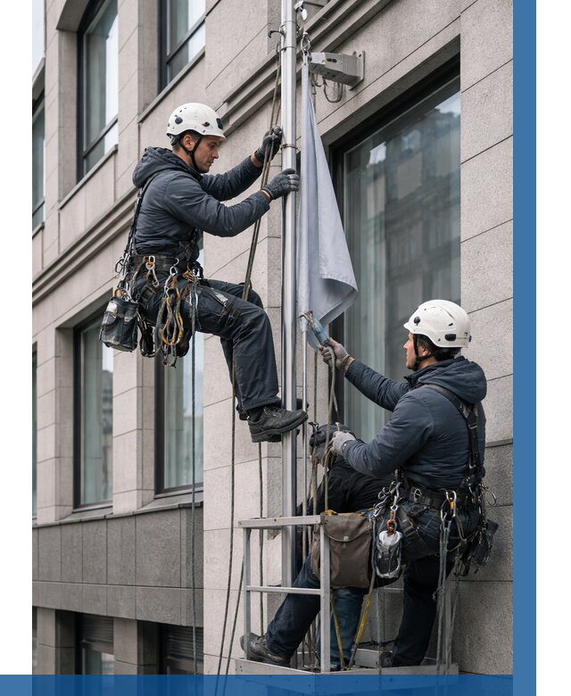 Установка флагов на фасаде в Сургуте от 4600 р. | ВЫСОТНИК-Срг