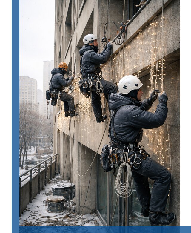 Монтаж новогодней иллюминации и украшение фасадов в Сургуте