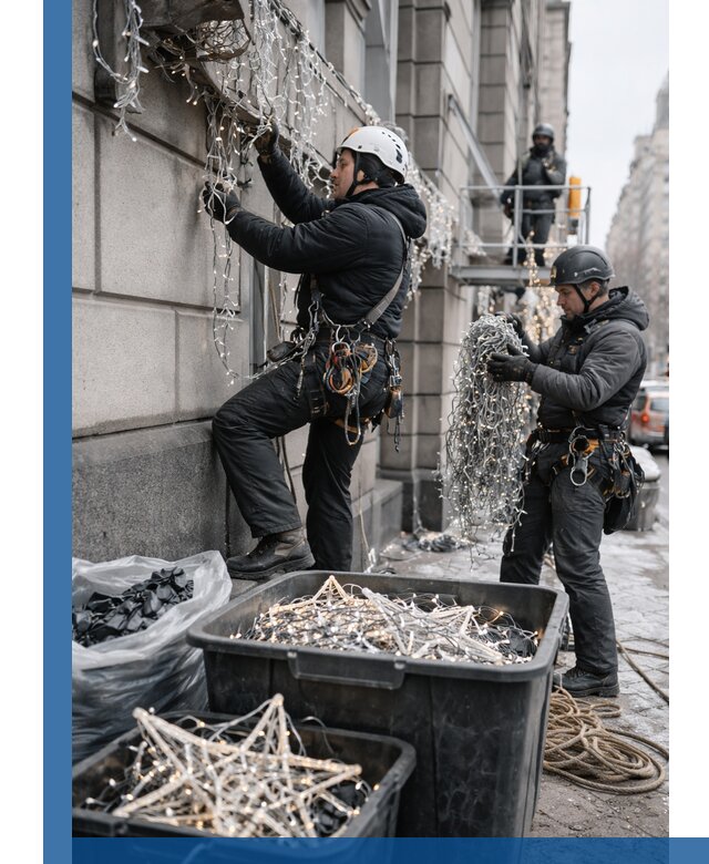 Демонтаж новогоднего оформления и гирлянд в Сургуте