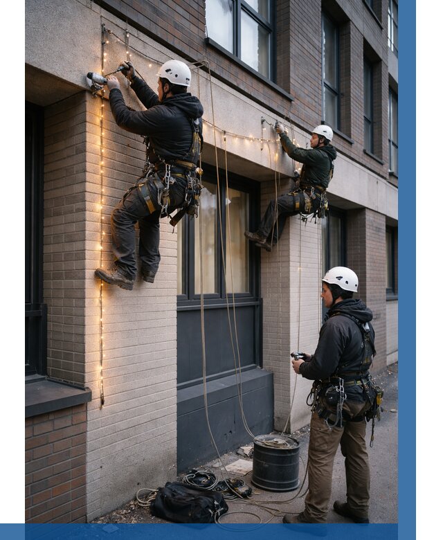 Монтаж гирлянд на фасаде в Сургуте от 3578 р. | ВЫСОТНИК-Срг