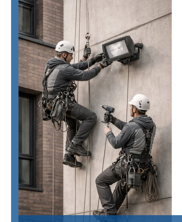 Профессиональный монтаж фасадных прожекторов в Сургуте под ключ