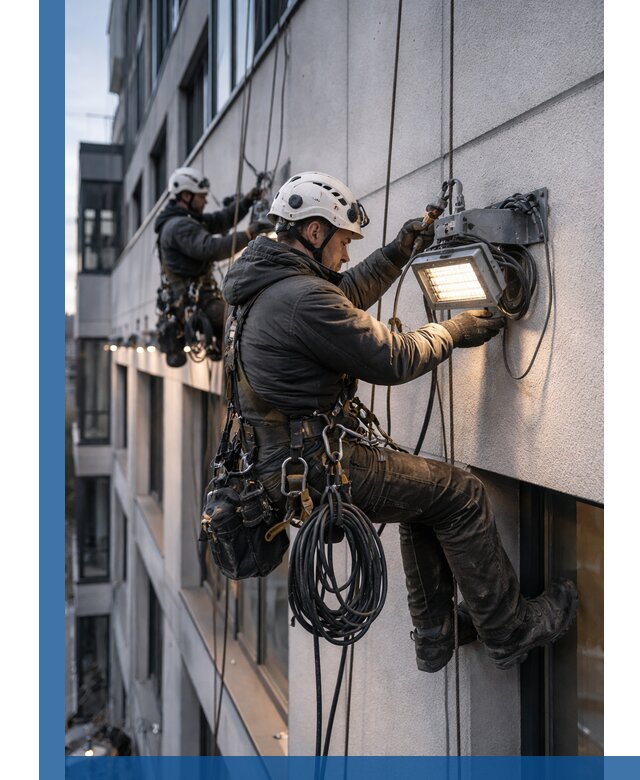 Монтаж фасадного освещения в Сургуте установка и подключение