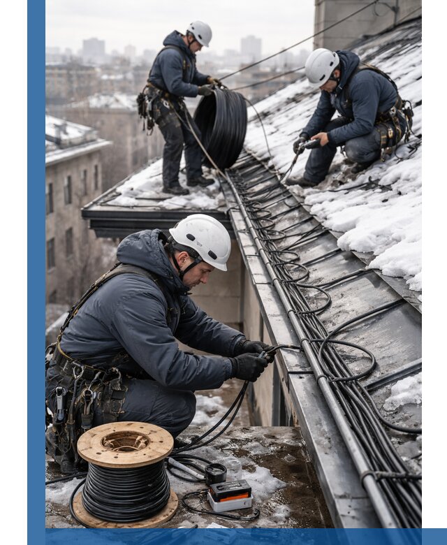 Монтаж греющего кабеля на кровле в Сургуте под ключ