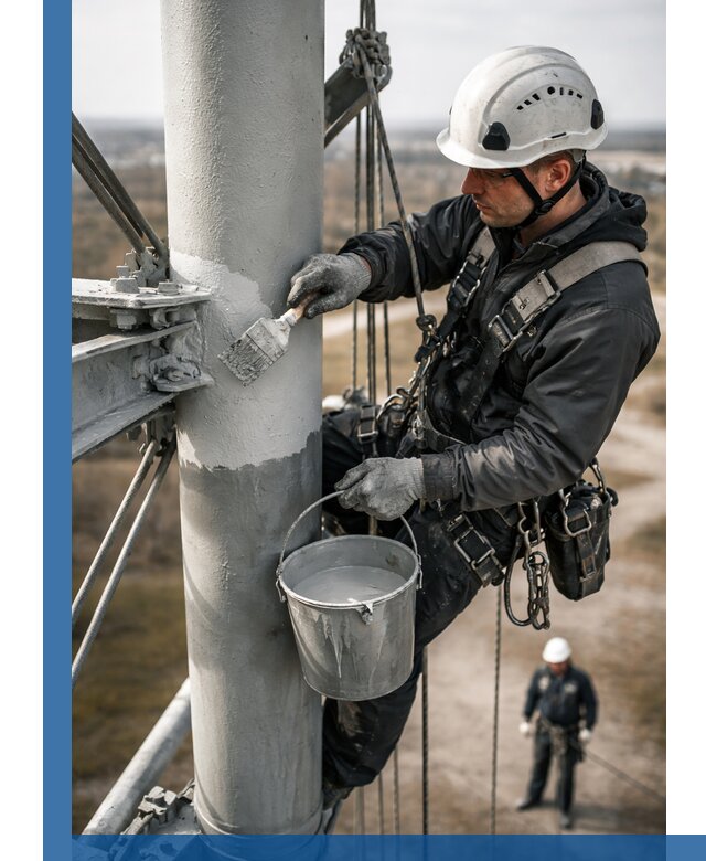 Покраска мачт связи в Сургуте промышленными альпинистами