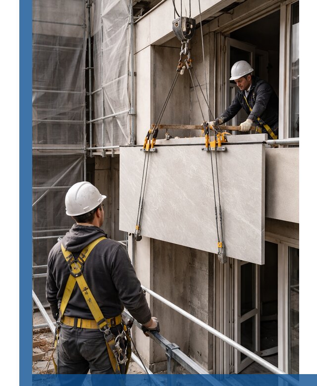 Подъем керамогранита на этаж в Сургуте грузчиками и техникой