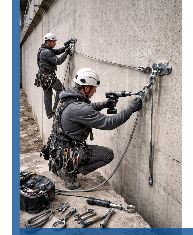 Монтаж анкерных линий высотной безопасности в Сургуте