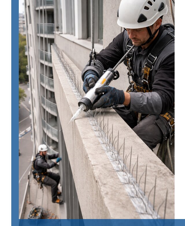 Установка шипов от птиц на фасадах и кровлях в Сургуте